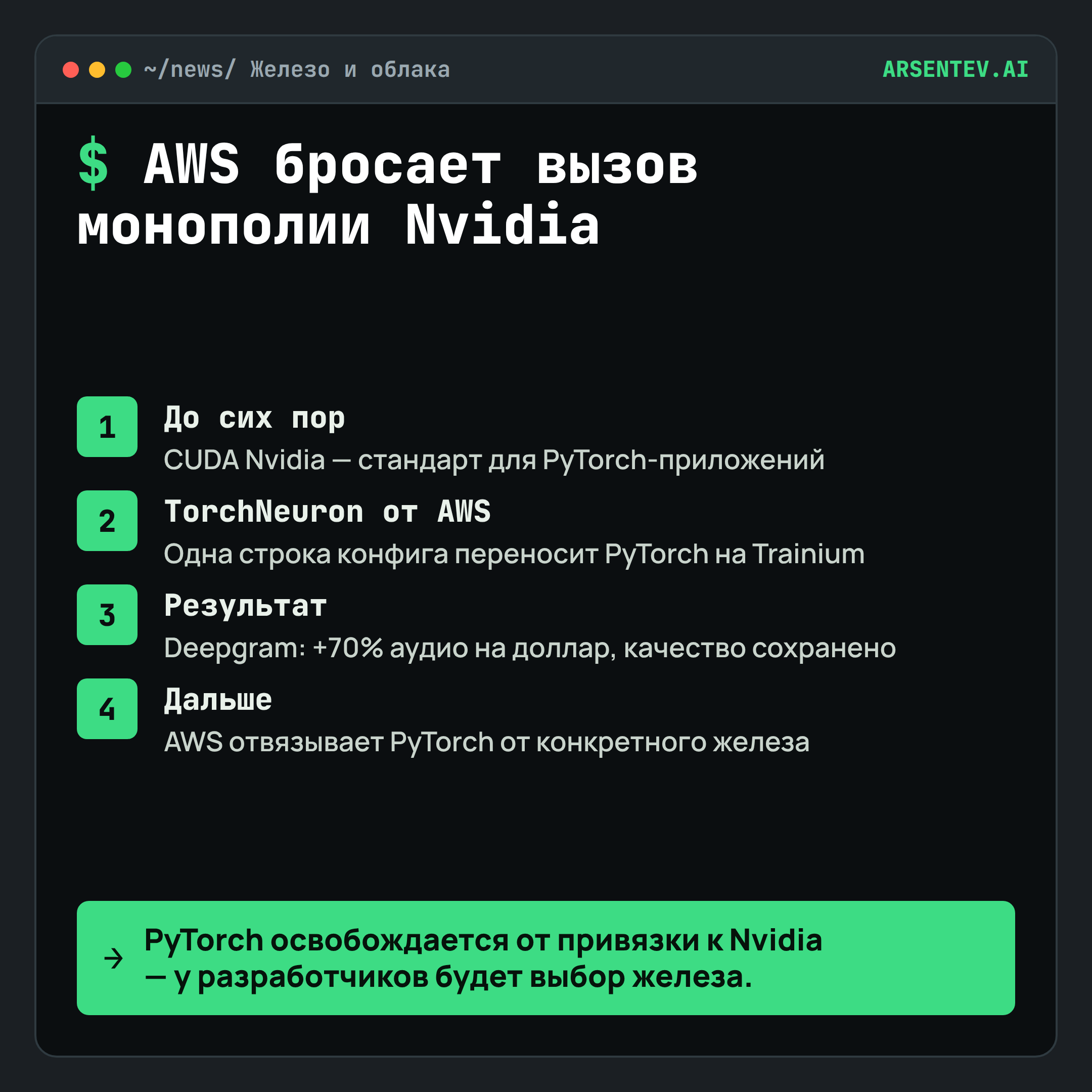 Amazon бьёт по монополии Nvidia инструментом TorchNeuron