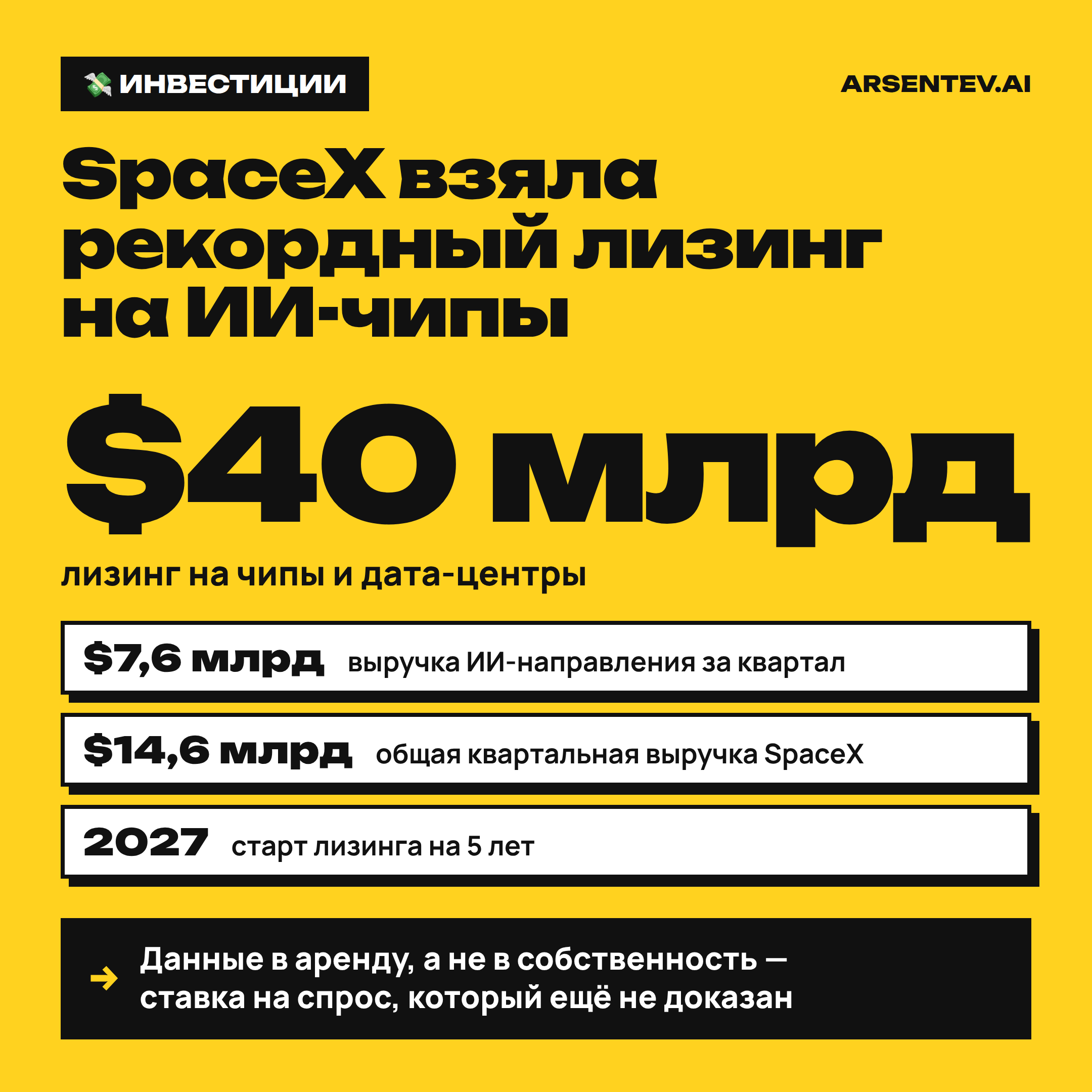 SpaceX взяла $40 млрд в лизинг на чипы для ИИ